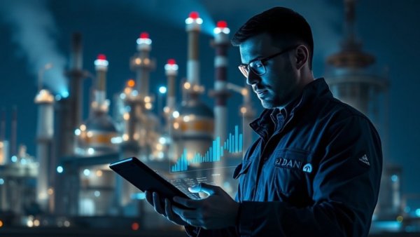 AI in Africa oil and gas: Futuristic refinery with digital data.