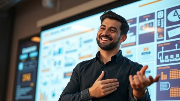 AI policy and governance for Africa presentation with digital diagrams in the background, confident presenter.