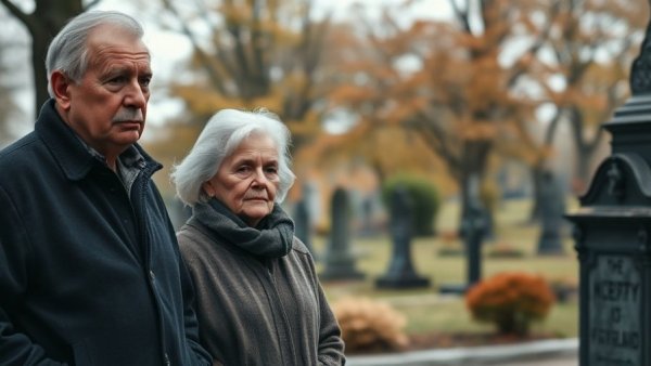 Poland fentanyl crisis somber couple at a grave, emphasizing loss.