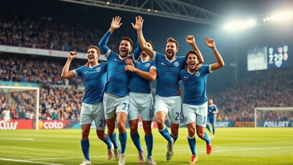 Champions League contenders celebrate a crucial victory in a packed stadium.