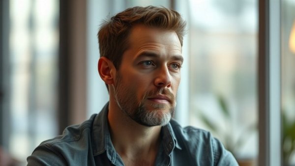 Man having a conversation in a Native American restaurant setting.