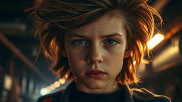 Young person with solemn expression, hair being lifted, highlighting importance of hair in identity.