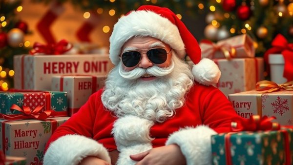AI in Holiday Shopping with a festive Santa in sunglasses.