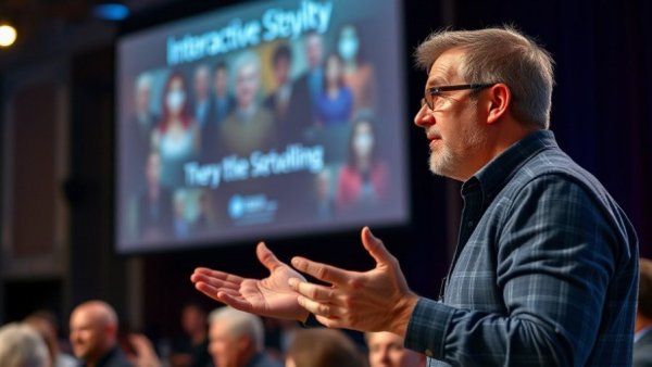 Content 3.0 Future of Interactive Storytelling presentation, engaged speaker.