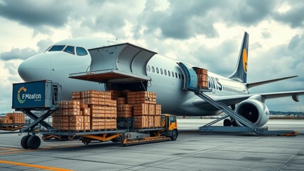Modern cargo airplane loading goods, illustrating African trade routes.