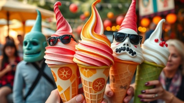 AI-powered creativity with cinematic ice cream transformations in vibrant scene.