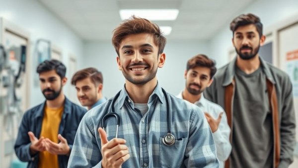 Young man sharing the worst advice ever in a hospital setting.