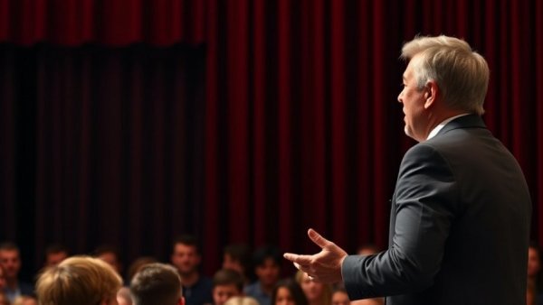 Confident speaker engaging the audience on stage, control our food future.