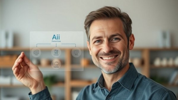 Man presenting AI workflow to reduce AI tool expenses.
