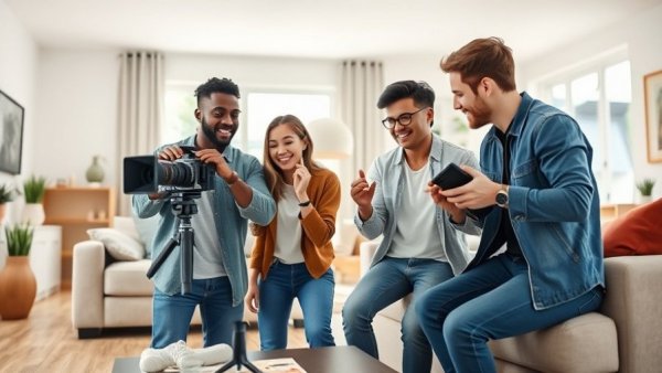 Team collaborating on content creation in a modern setting - productivity and goal setting in a changing job market.