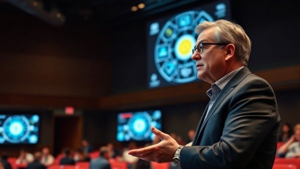 AI Observability: Lecturer discussing AI agents and digital diagrams.