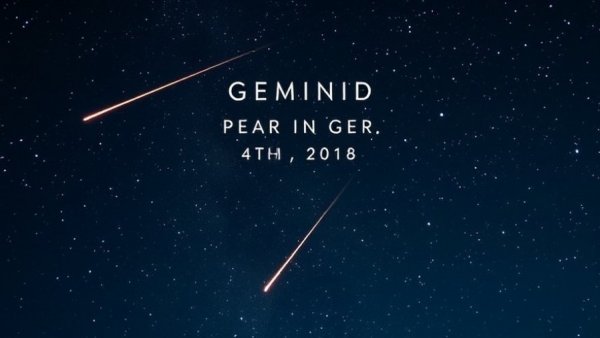 Geminid Meteor Shower with dates and starry sky.