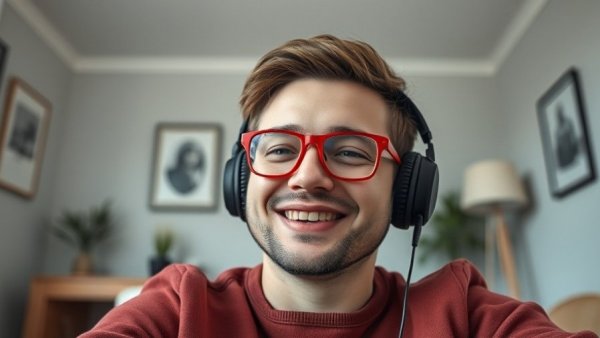 Casual person smiling with red glasses on a video call, AI policy and governance for Africa.