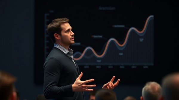 Mature male speaker discussing the history of AI with dynamic chart.