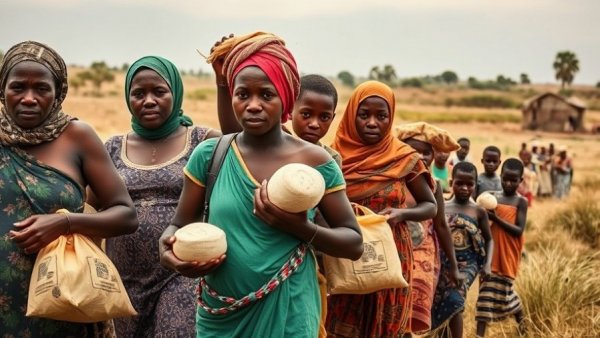 Women and children in rural Nigeria walking, highlighting education crisis.