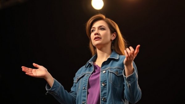 Woman speaking on stage about ADHD resources and support.