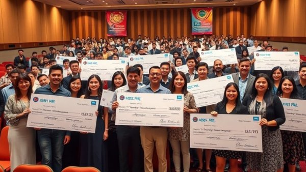 Celebration at Nigeria's startup ecosystem event with group holding big checks.