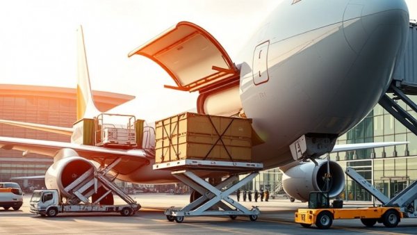 Cargo plane unloading at airport, emphasizing global pharma logistics.