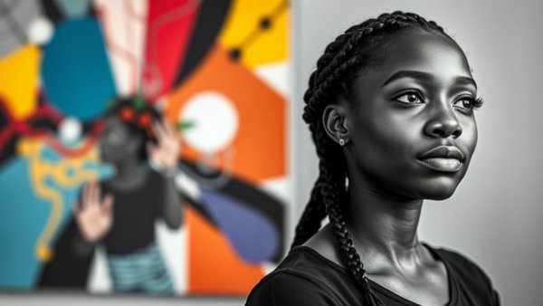 Portrait and TED abstract art emphasizing food sovereignty and cultural identity.