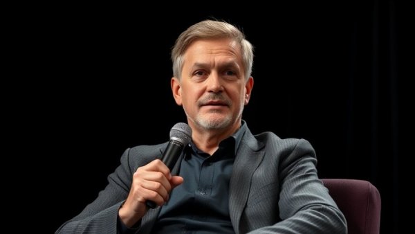 Confident man discussing connectome and personality in an academic setting.