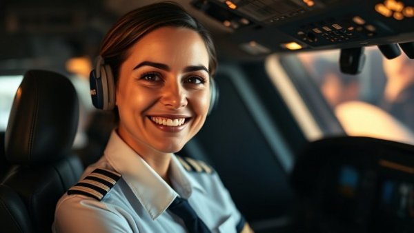 Empower Next Generation Pilots: Confident female pilot smiling in uniform.