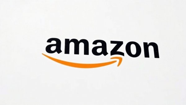 Minimalistic Amazon logo design with orange arrow.