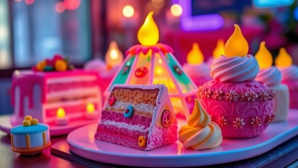 AI-powered creativity and cinematic dessert transformations in vibrant colors.