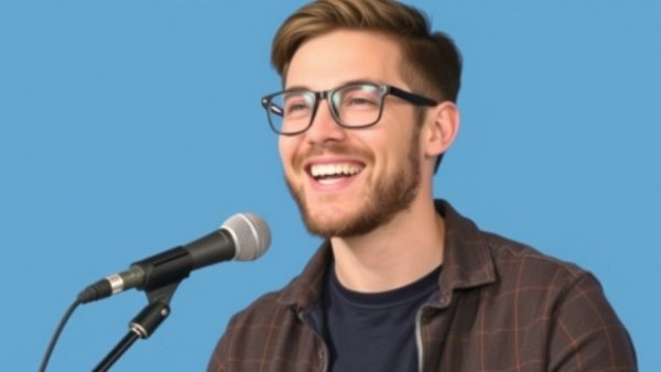 Unlock your creativity with a casual man speaking into a microphone.