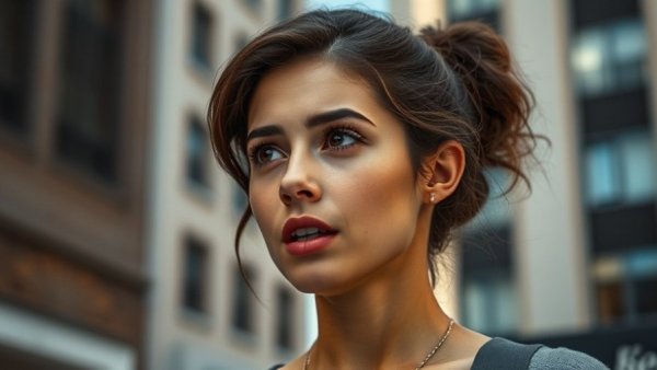 Young woman discussing big ideas shaping our future in an urban environment.