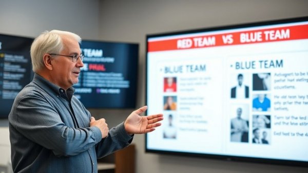 Red Team vs Blue Team cybersecurity discussion with two educators.