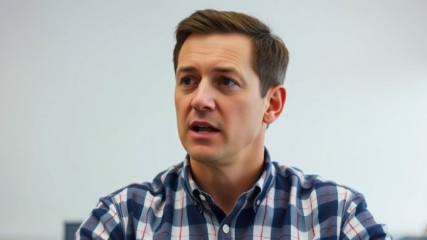 Focused mid-adult male discussing AI policy and governance.