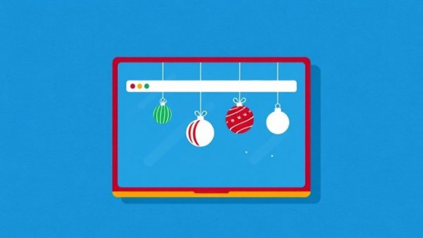 Illustration of web window with ornaments, Best WordPress Holiday Plugins theme.