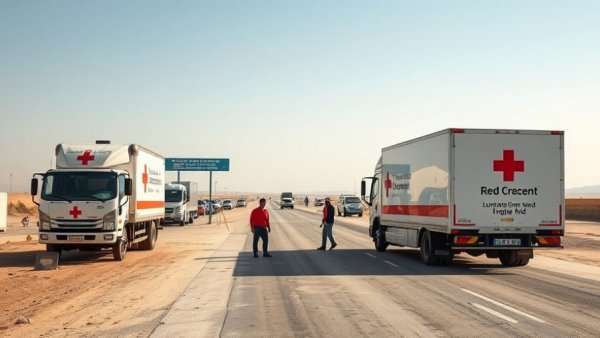 Egypt humanitarian aid trucks at border crossing to Gaza.