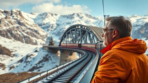 Scenic Swiss train journey through Alps highlighting efficiency.