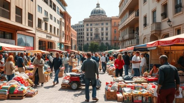 Urban marketplace in South Africa depicting economic activity.