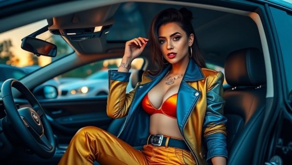 Vibrant fashion and luxury car, South African storytelling.