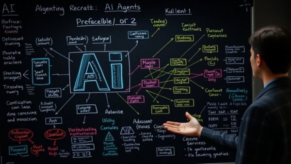 Presenter with AI agent diagram, explaining the anatomy of AI agents.