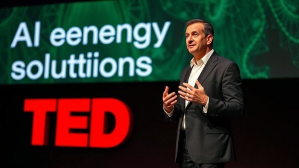 AI Energy Crisis presentation by confident speaker on TED stage.
