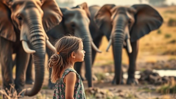 Child watching elephants at an African safari destination.