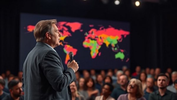 Confident speaker discusses technology to stop deforestation from space.