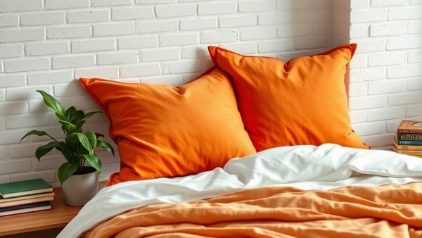 Cozy bedroom with orange pillows against a brick wall, Best Pillows for Every Sleeper.