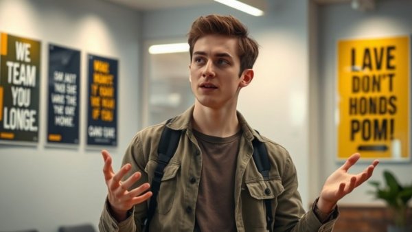 Focused student explaining a concept indoors for fulfillment.