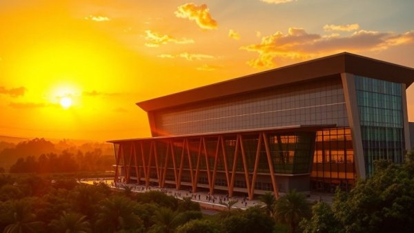 Kigali Convention Centre at sunset, symbolizing Rwanda's digital economy growth.