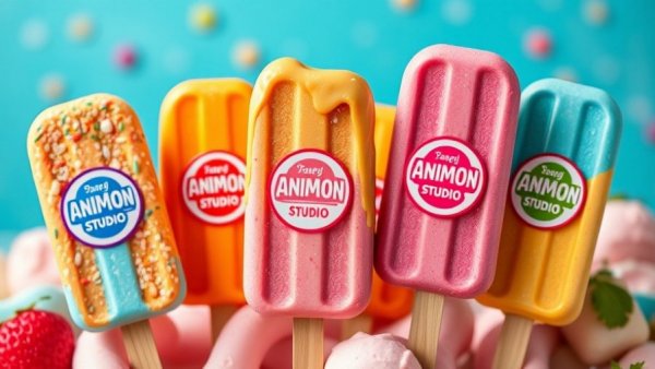 Ice cream bars with studio logos showcasing AI-powered creativity.