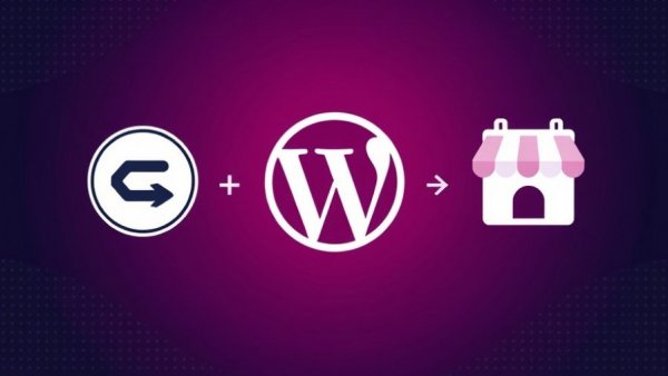 WordPress development workflow icons on dark gradient background.