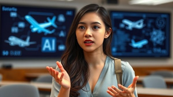 Young woman explaining Shadow AI risks in a seminar setting.