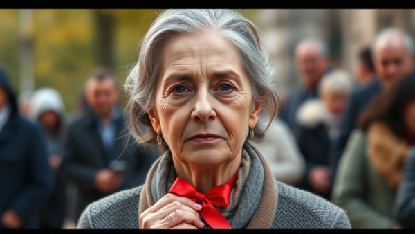 Woman participating in Red Ribbon vigil for Palestinian prisoners.