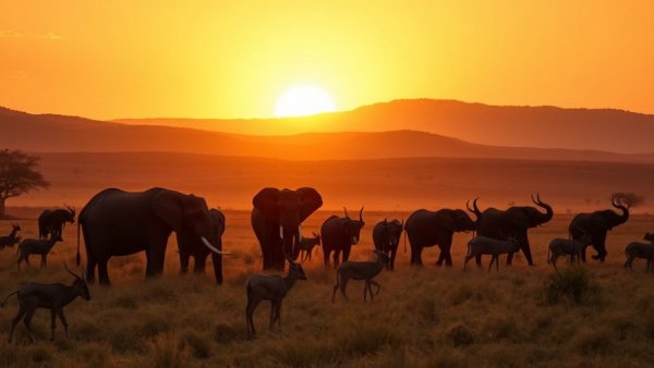 African savannah with elephants at sunset, African safaris trends 2026.