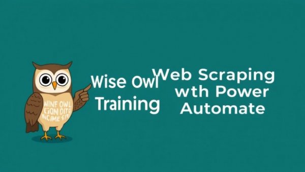 Web scraping with Power Automate Desktop illustration with owl logo.