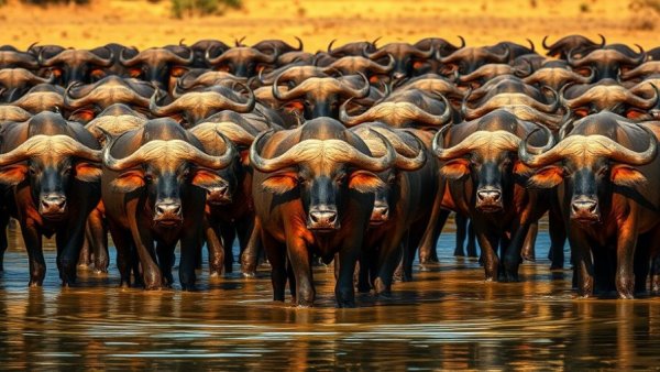 Buffalo at watering hole during private safaris in Africa.